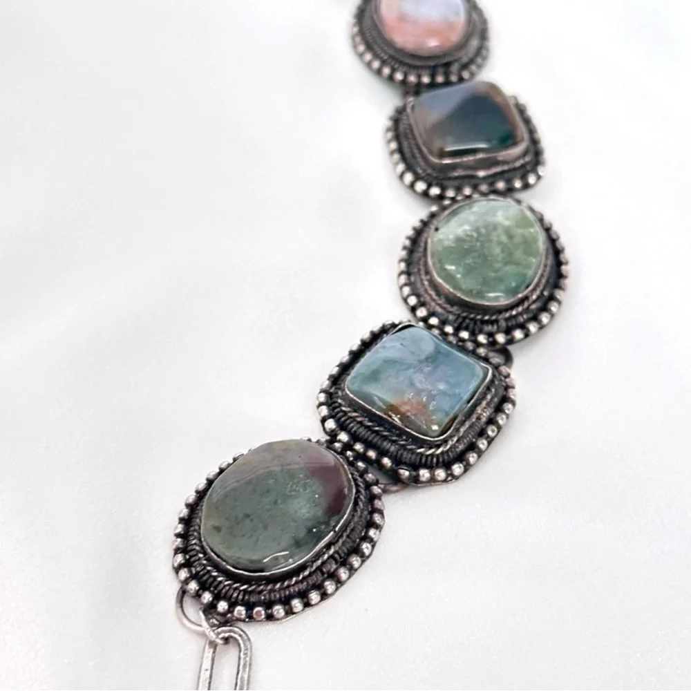 Vintage Silver and Multicolor Stone Bracelet - Picture 9 of 11